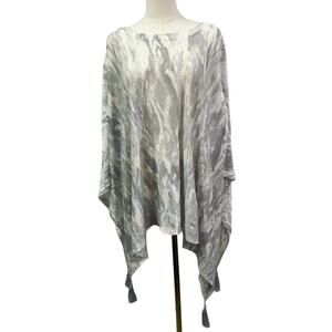 J. Jill Linen Artsy‎ Poncho One Size Coastal Clean Girl Beachy Boho Fringe